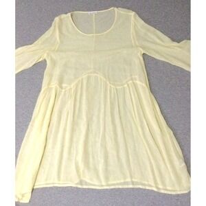 LACAUSA Dress Yellow Sheer Chiffon Short Babydoll Scoop Neck sz M
